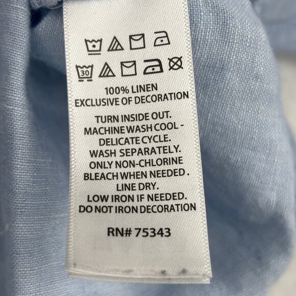 Joie Embroidered Linen Blouse Top Size L Blue Tassel Tie Boho Peasant Bohemian - Picture 7 of 9